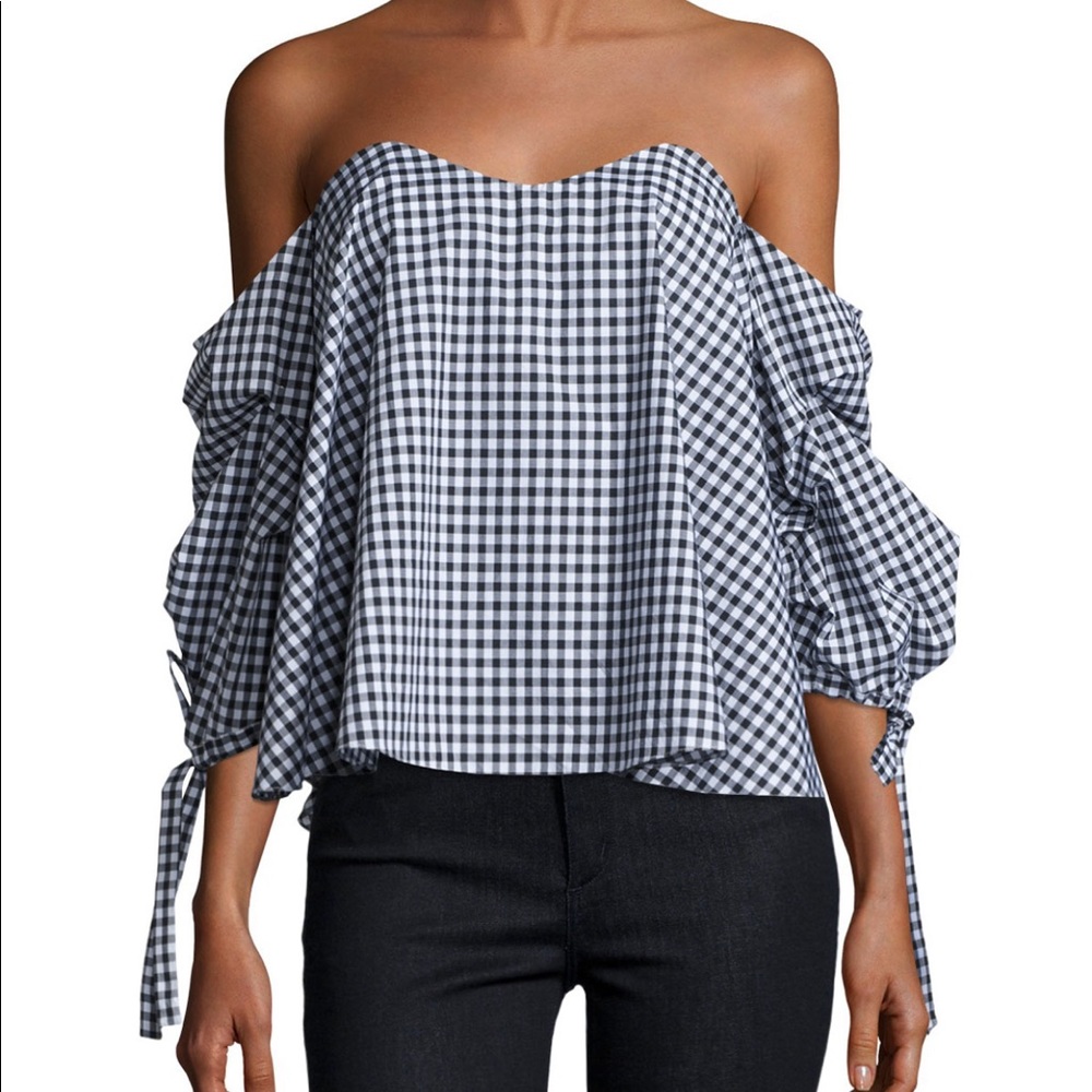 Caroline Constas Gingham Black off the shoulder